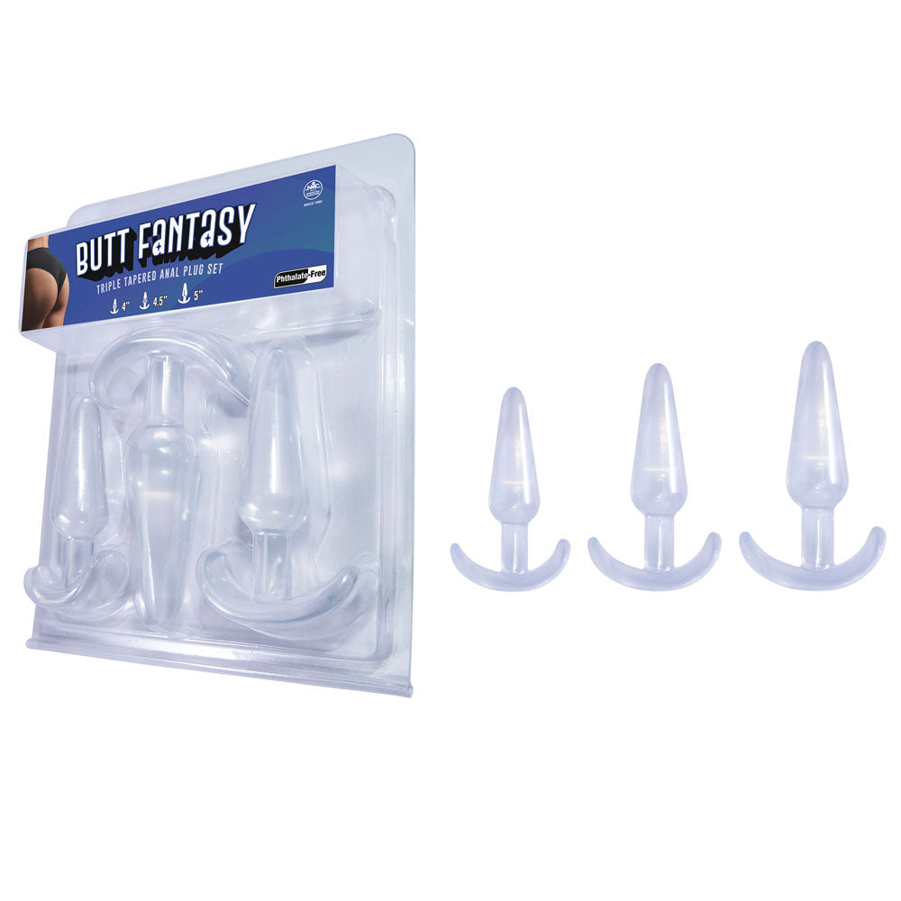 Butt Fantasy Triple Tapered Anal Plug Set - Clear - Clear Beginners Butt Plugs - Set of 3 Sizes - Just for you desires