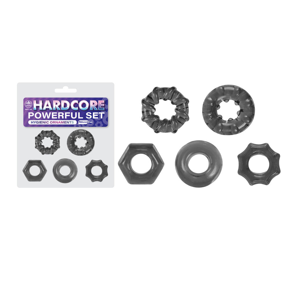 Hardcore Powerful Set Cock Rings - Set of 5 - Smoke Cock Rings - Set of 5 - Just for you desires
