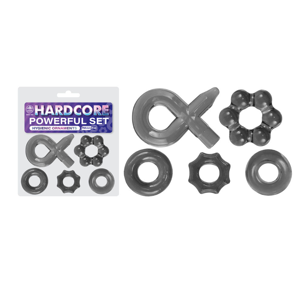 Hardcore Powerful Set Cock Rings - Set of 5 - Smoke Cock Rings - Set of 5 - Just for you desires