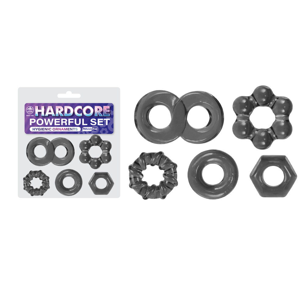 Hardcore Powerful Set Cock Rings - Set of 5 - Smoke Cock Rings - Set of 5 - Just for you desires