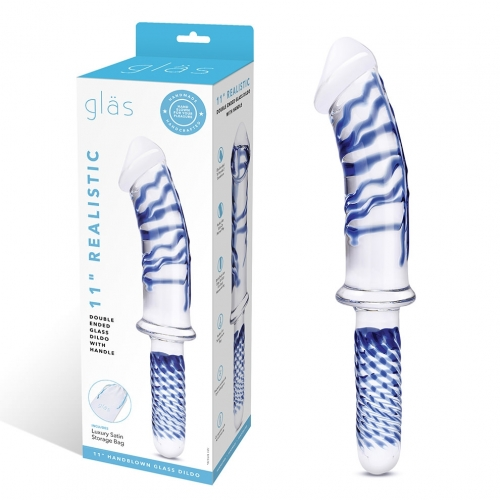 11"" Realistic Double Ended Glass Dildo With Handle - Just for you desires