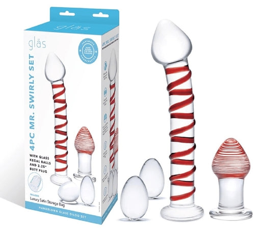 4 Pc Mr. Swirly Set With Glass Kegal Balls & 3.25"" Butt Plug - Just for you desires