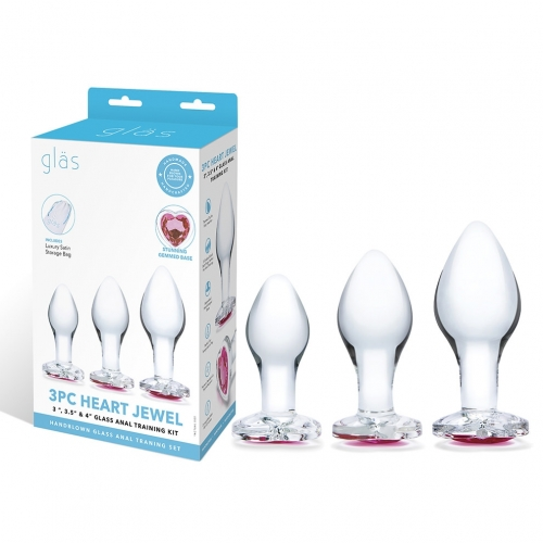 3 Pc Heart Jewel Glass Anal Training Kit - Just for you desires