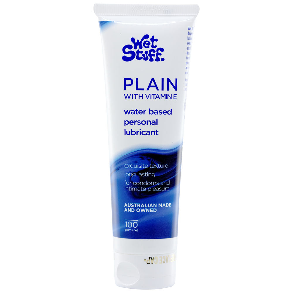 Wet Stuff Plain - 100g Tube - Water Based Lubricant with Vitamin E - 100 gram Tube - Just for you desires