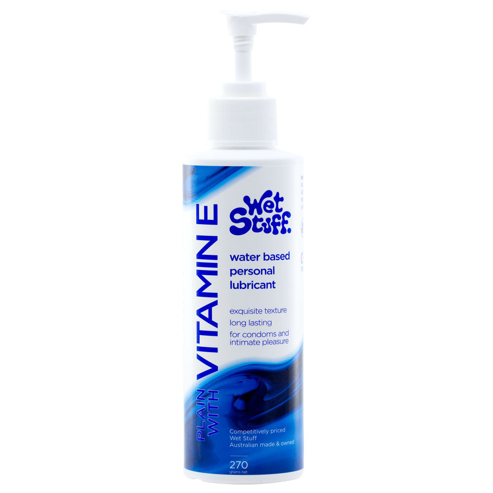 Wet Stuff Plain - 270g Pump - Water Based Lubricant with Vitamin E - 270 gram Pump Bottle - Just for you desires