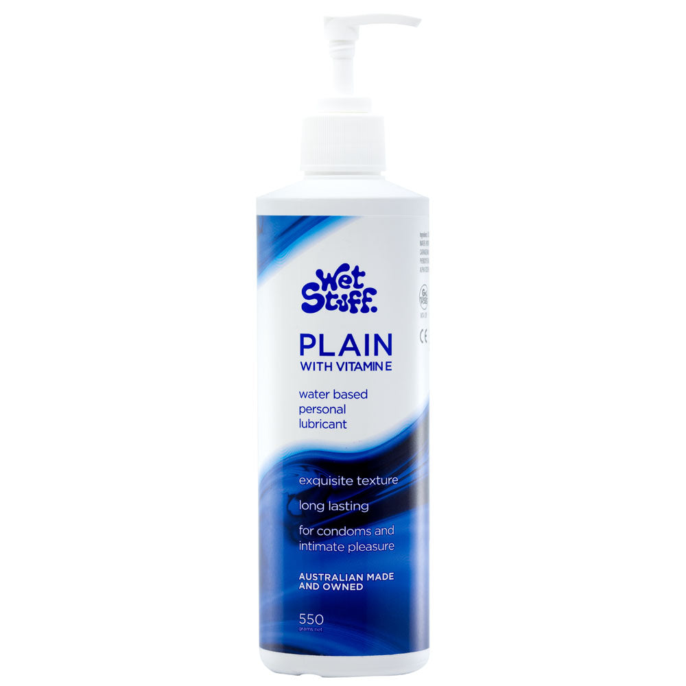 Wet Stuff Plain - 550g Pump - Water Based Lubricant with Vitamin E - 550 gram Pump Bottle - Just for you desires