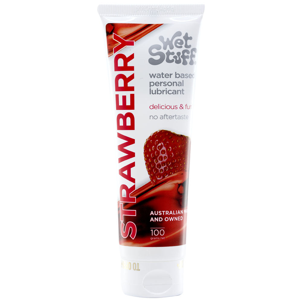 Wet Stuff Strawberry - 100g Tube - Strawberry Flavoured Water Based Lubricant - 100 gram Tube - Just for you desires
