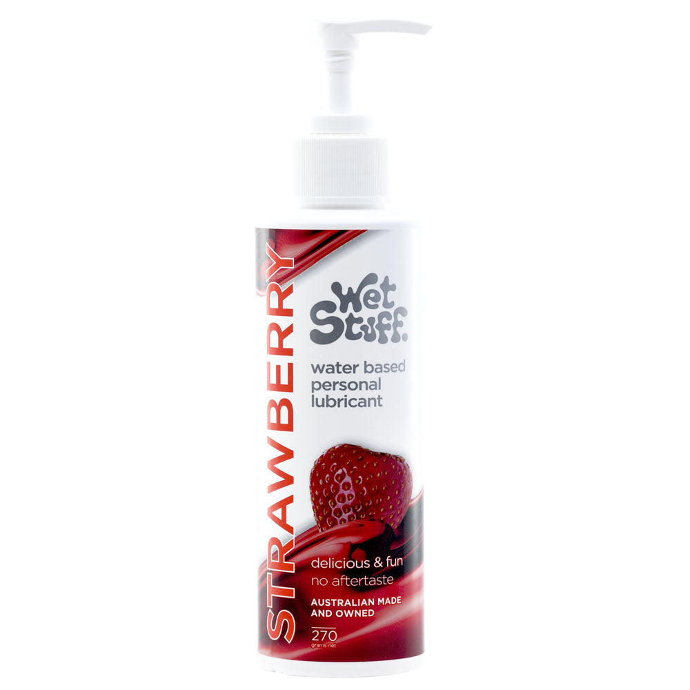Wet Stuff Strawberry - 270g Pump - Strawberry Flavoured Water Based Lubricant - 270 gram Pump Bottle - Just for you desires