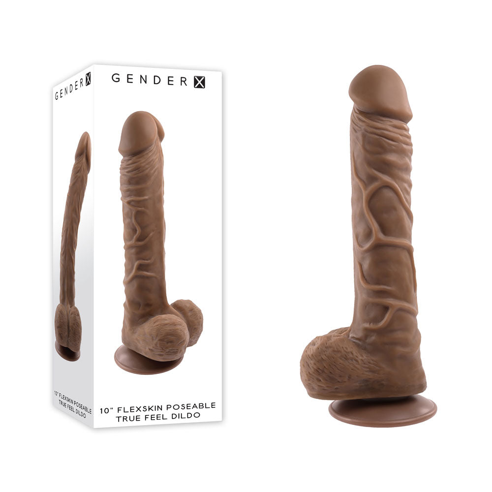 Gender X 10'' FLEXSKIN POSEABLE TRUE FEEL - Dark - Brown 29.2 cm Poseable Dong