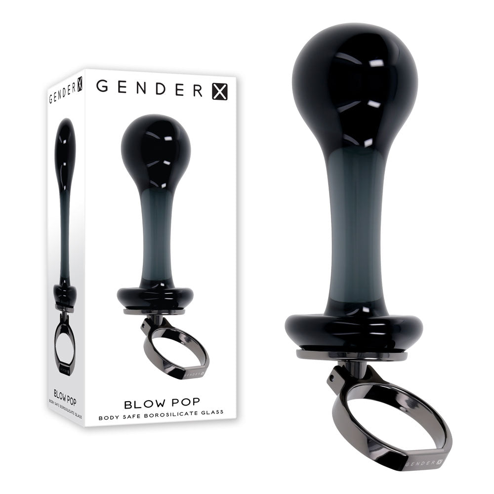 Gender X BLOW POP - Black 12.8 cm Glass Plug with Ring Pull - Just for you desires