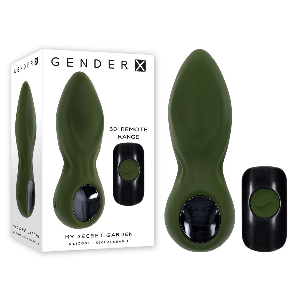 Gender X MY SECRET GARDEN - Green 14.6 cm USB Rechargeable Vibrating Butt Plug with Remote Control - Just for you desires