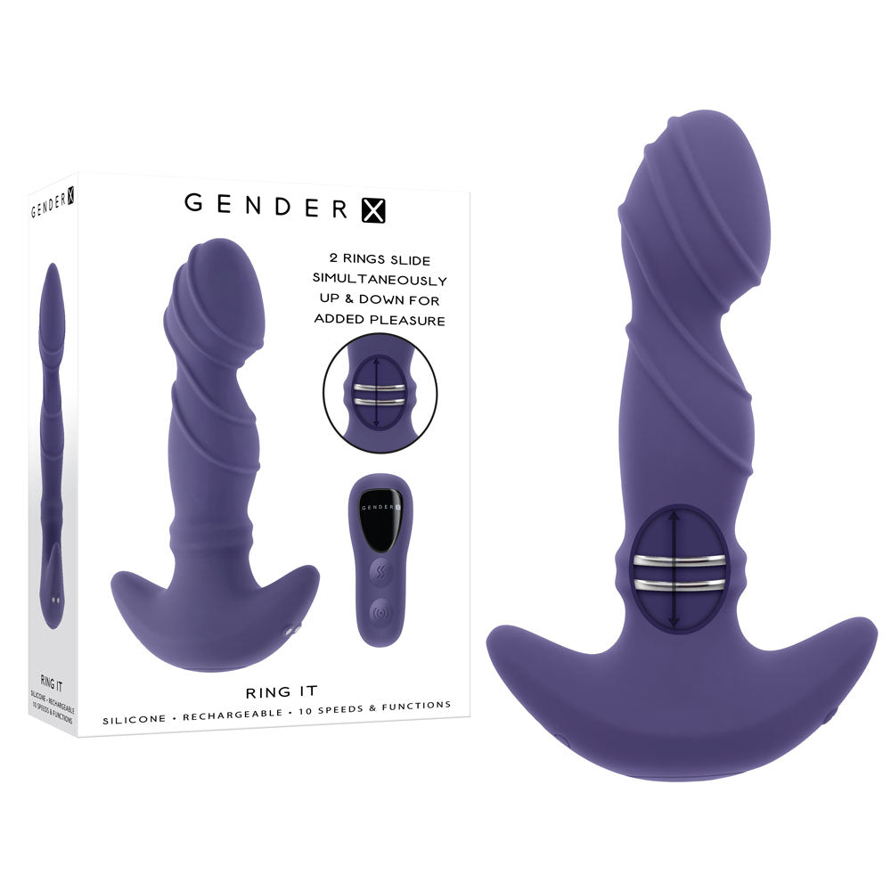 Gender X RING IT - Purple 16.5 cm USB Rechargeable Vibrator with Wireless Remote - Just for you desires