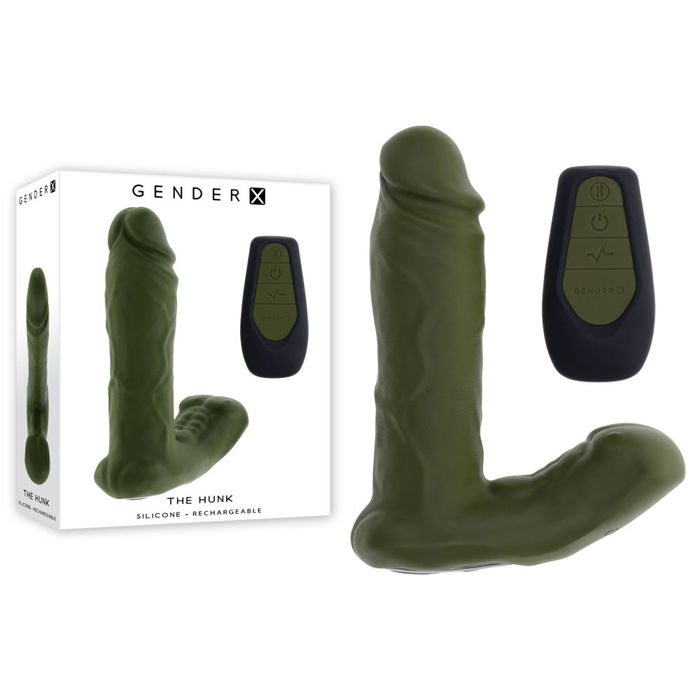 Gender X THE HUNK - Green 15.2 cm USB Rechargeable Thrusting Vibrator with Remote - Just for you desires