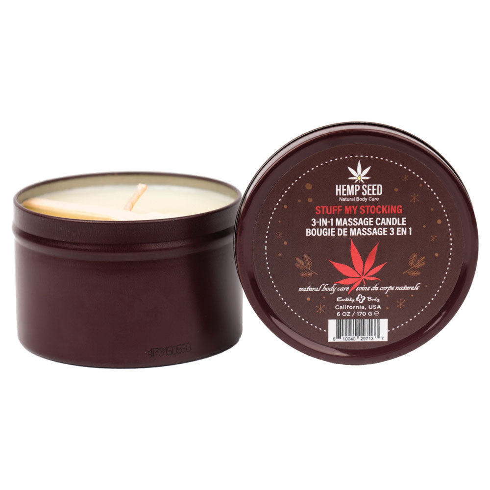 Hemp Seed 3-In-1 Massage Candle - Stuff My Stocking - Pomegranate, Charred Firewood, Brown Sugar - 170 g