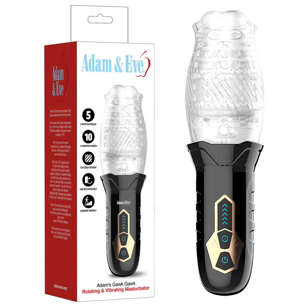 Adam & Eve Adam's Gawk Gawk - Clear USB Rechargeable Rotating Masturbator - Just for you desires