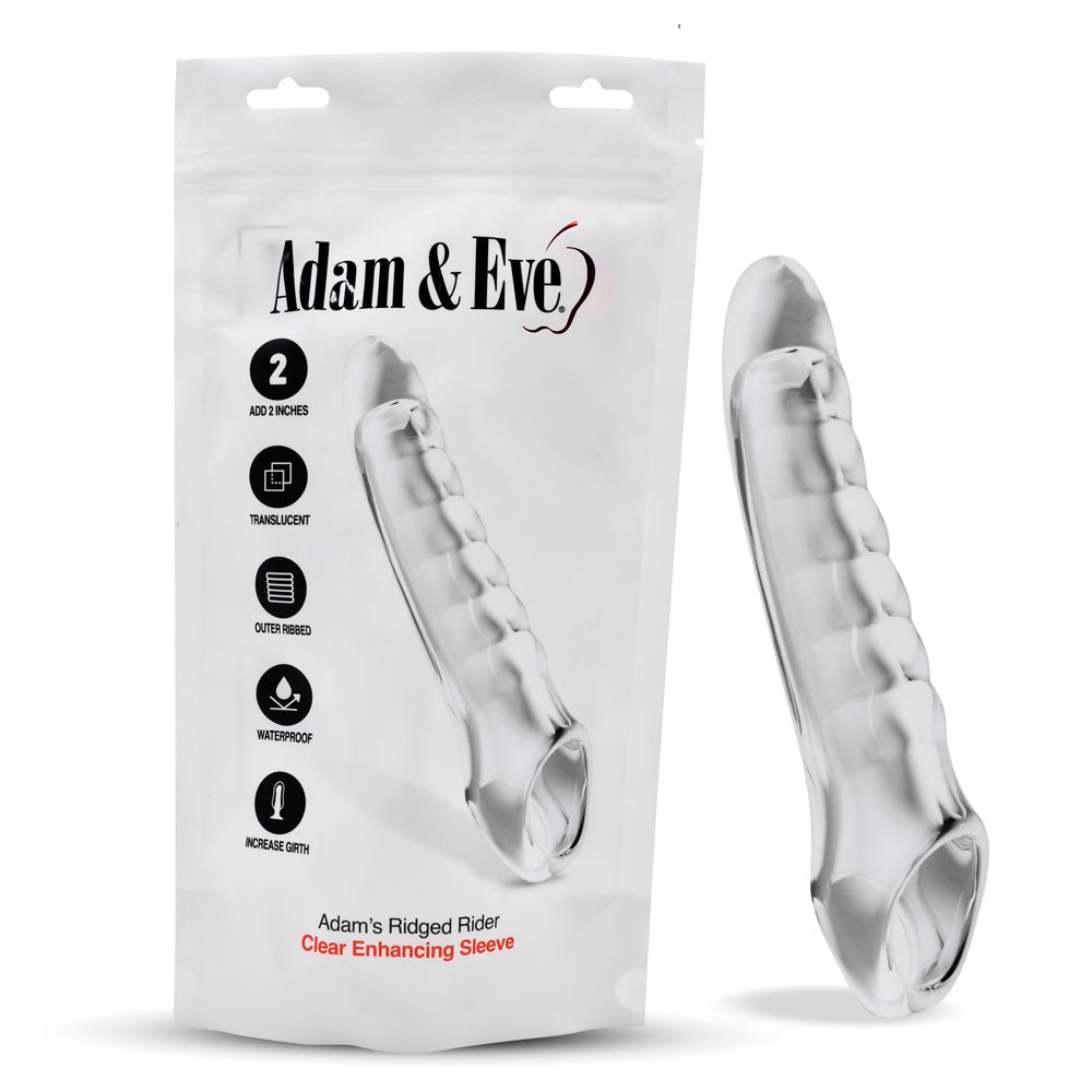 Adam & Eve Ridged Rider - Clear 22.9 cm Penis Extension Sleeve