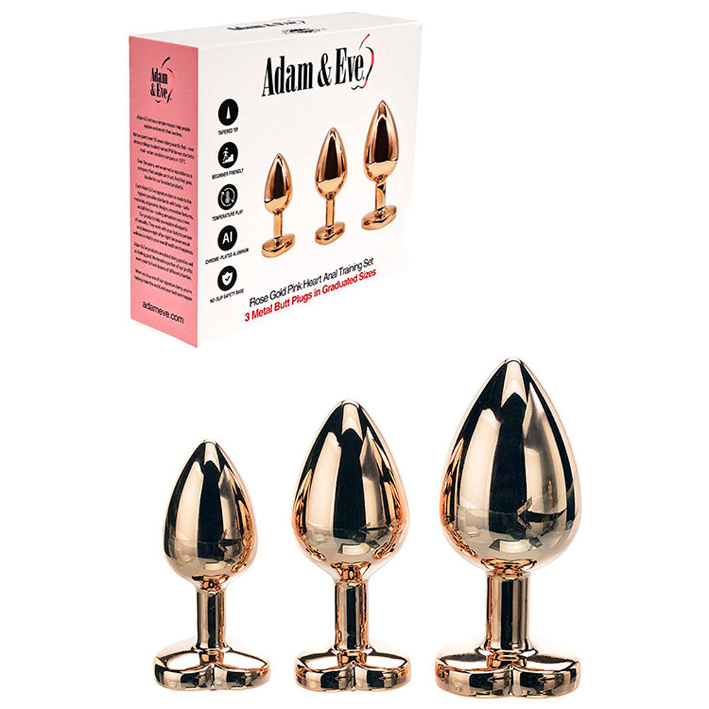Adam & Eve  HEART GEM ANAL TRAINING SET -  Metal Anal Plugs with Pink Gem Bases - Set of 3 Sizes - Just for you desires