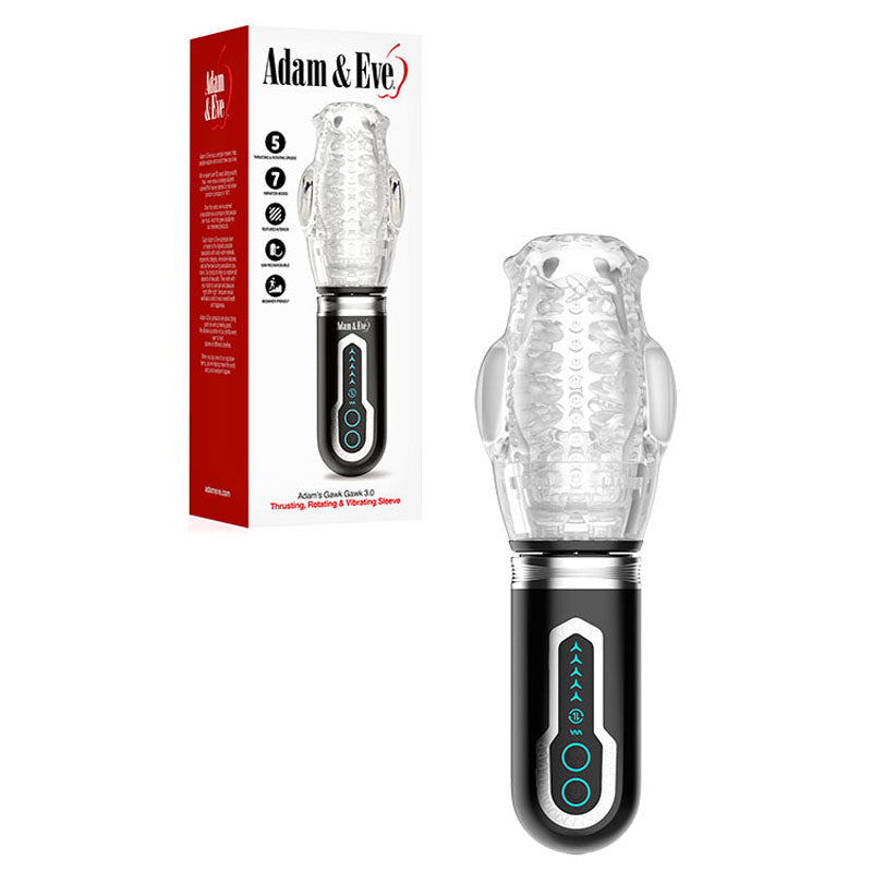 Adam & Eve Adam's Gawk Gawk 3.0 - Clear USB Rechargeable Thrusting, Rotating & Vibrating Masturbator - Just for you desires
