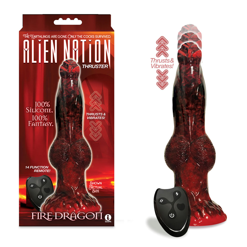 Alien Nation - Fire Dragon - Red/Black 22.9 cm USB Rechargeable Thrusting Fantasy Dong with Remote - Just for you desires
