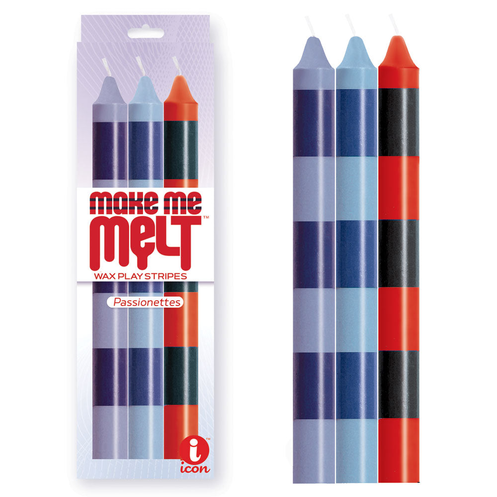 The 9's Make Me Melt Drip Candle 3-Pk, Passionettes - Passion Coloured Drip Candles - 3 Pack