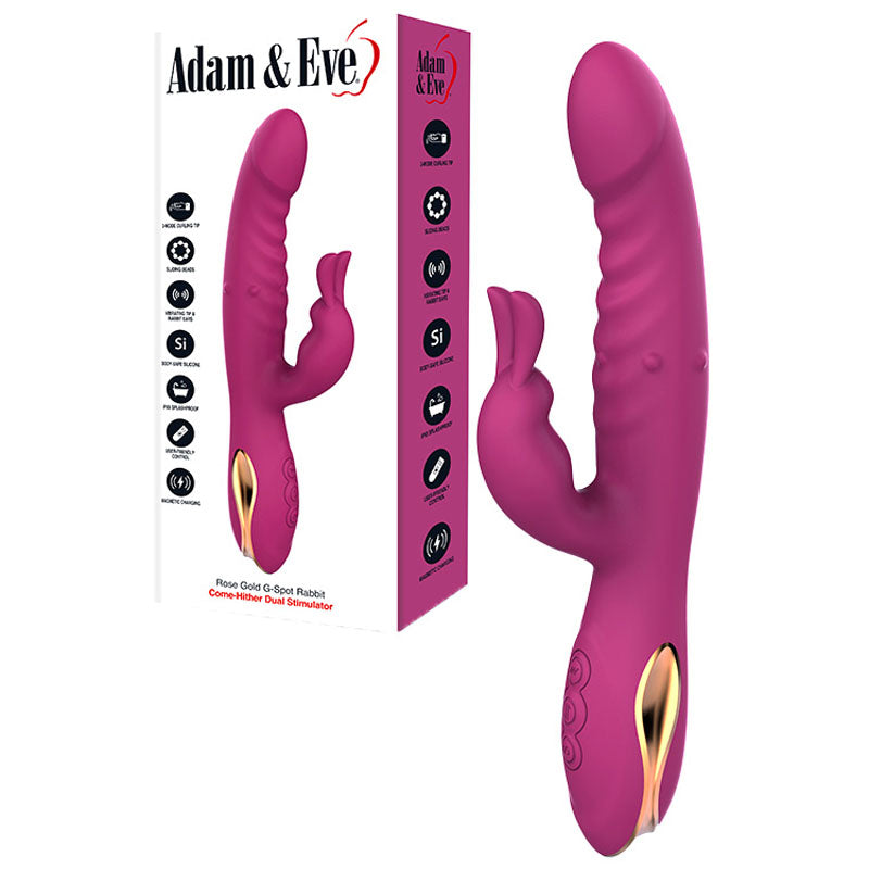 Adam & Eve ROSE GOLD G-SPOT RABBIT - Purple 22.5 cm USB Rechargeable Rabbit Vibrator with Flicking Tip - Just for you desires