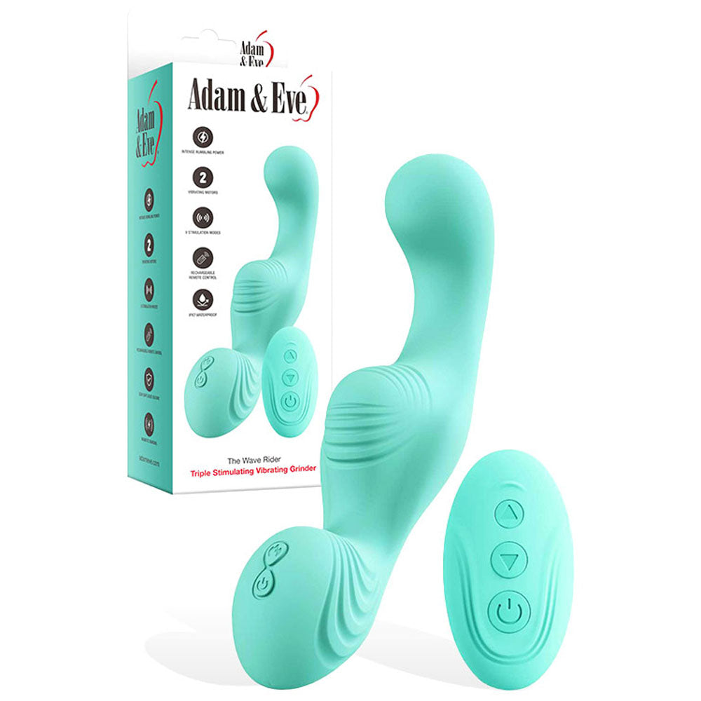 Adam & Eve THE WAVE RIDER - Teal USB Rechargeable Triple Stimulating Grinder Pad with Remote Control - Just for you desires