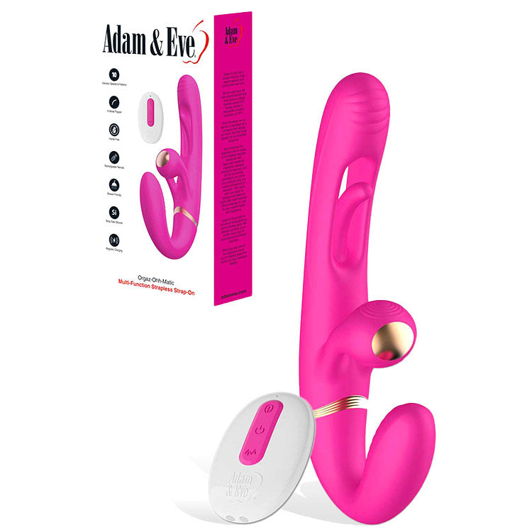 Adam & Eve ORGAZ-OHH-MATIC - Pink 23.5 cm USB Rechargeable Strapless Strap-On with Remote - Just for you desires