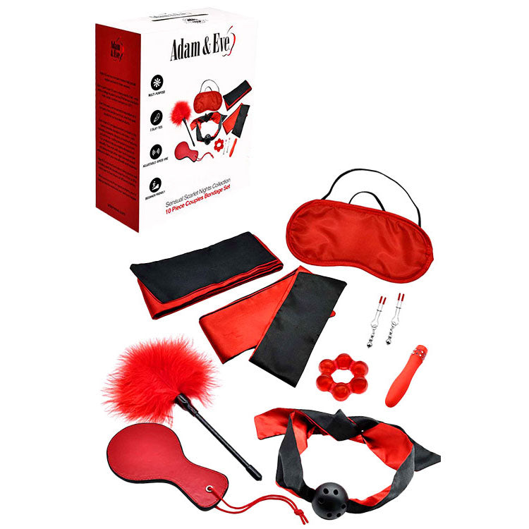 Adam & Eve SENSUAL SCARLET NIGHTS - Black/Red Couples Bondage Kit - Set of 10 Pieces - Just for you desires