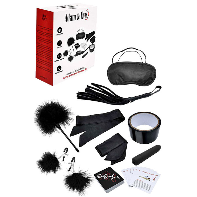 Adam & Eve MIDNIGHT MOODS COLLECTION - Black Couples Bondage Kit - Set of 10 Pieces - Just for you desires