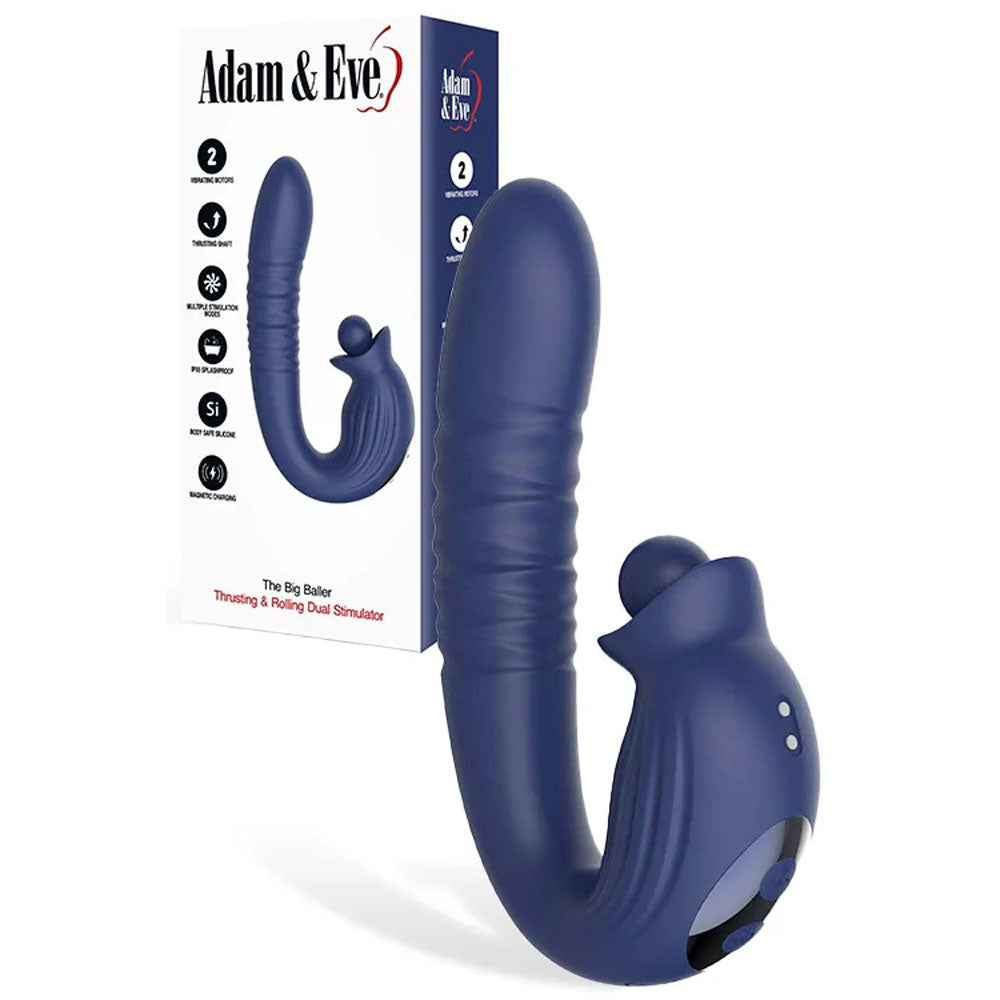 Adam & Eve THE BIG BALLER - Navy  18.8 cm USB Rechargeable Thrusting Rabbit Vibrator - Just for you desires