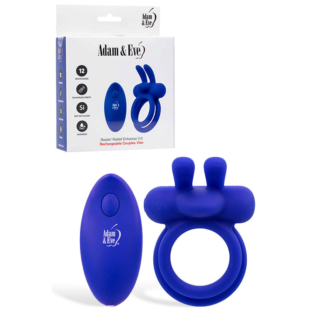 Adam & Eve ROCKIN RABBIT 2.0 -  USB Rechargeable Vibrating Cock Ring with Wireless Remote - Just for you desires