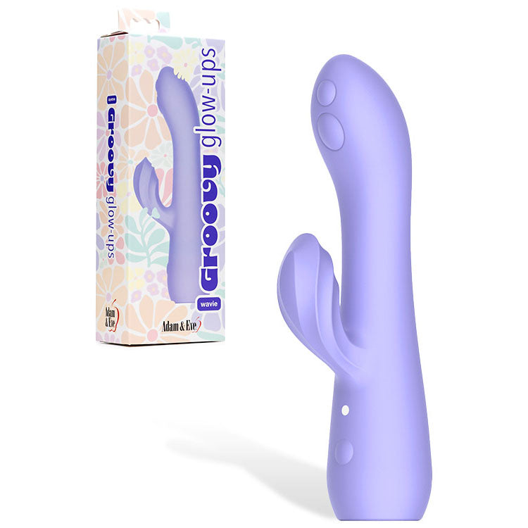 Adam & Eve GROOVY GLOW-UPS Wavie - Purple 16.5 cm USB Rechargeable Rabbit Vibrator - Just for you desires
