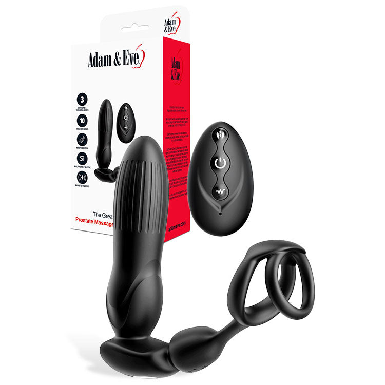 Adam & Eve THE GREAT EXPANDER - Black 14 cm USB Rechargeable Thrusting & Expanding Prostate Massager with Wireless Remote - Just for you desires