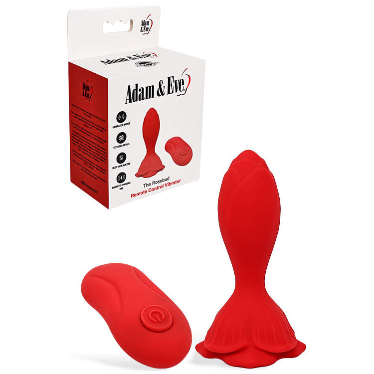 Adam & Eve THE ROSEBUD -  10.2 cm USB Rechargeable Vibrating Butt Plug with Remote - Just for you desires
