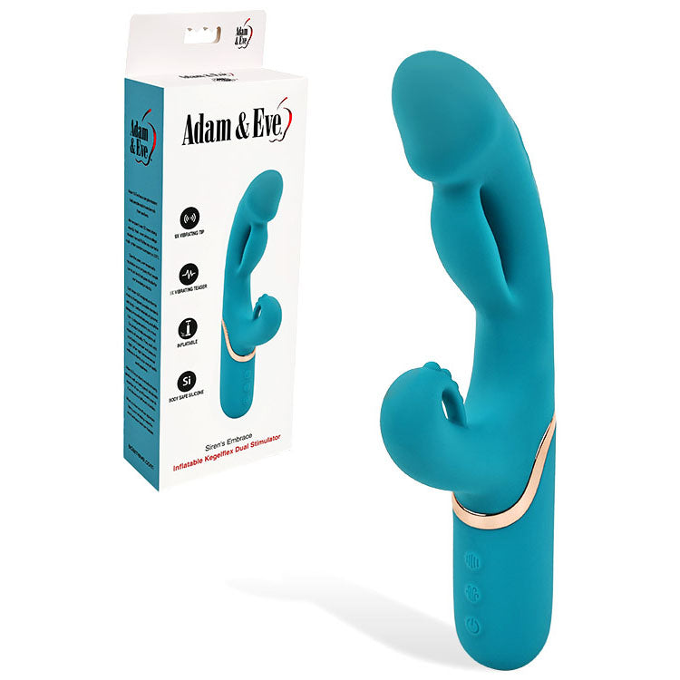 Adam & Eve SIRENS EMBRACE - Teal 24 cm USB Rechargeable Inflatable Rabbit Vibrator - Just for you desires