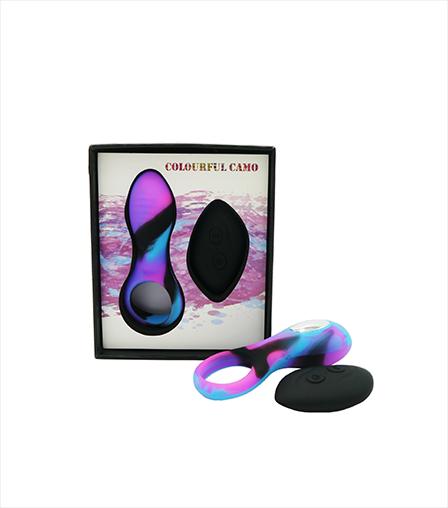 Colourful Camo Bravo Remote Control Cock Ring Blue - Just for you desires