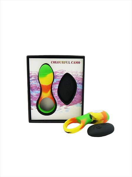 Colourful Camo Bravo Remote Control Cock Ring Yellow - Just for you desires