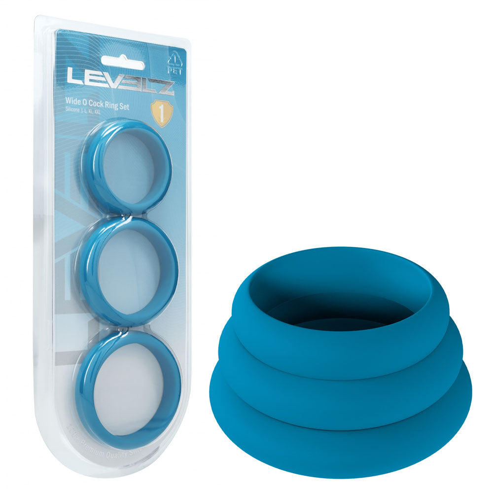 LEVELZ Wide O Silicone Cock Ring Set of 3 - L/XL/2X - Teal Cock Rings - Set of 3 Sizes - Just for you desires