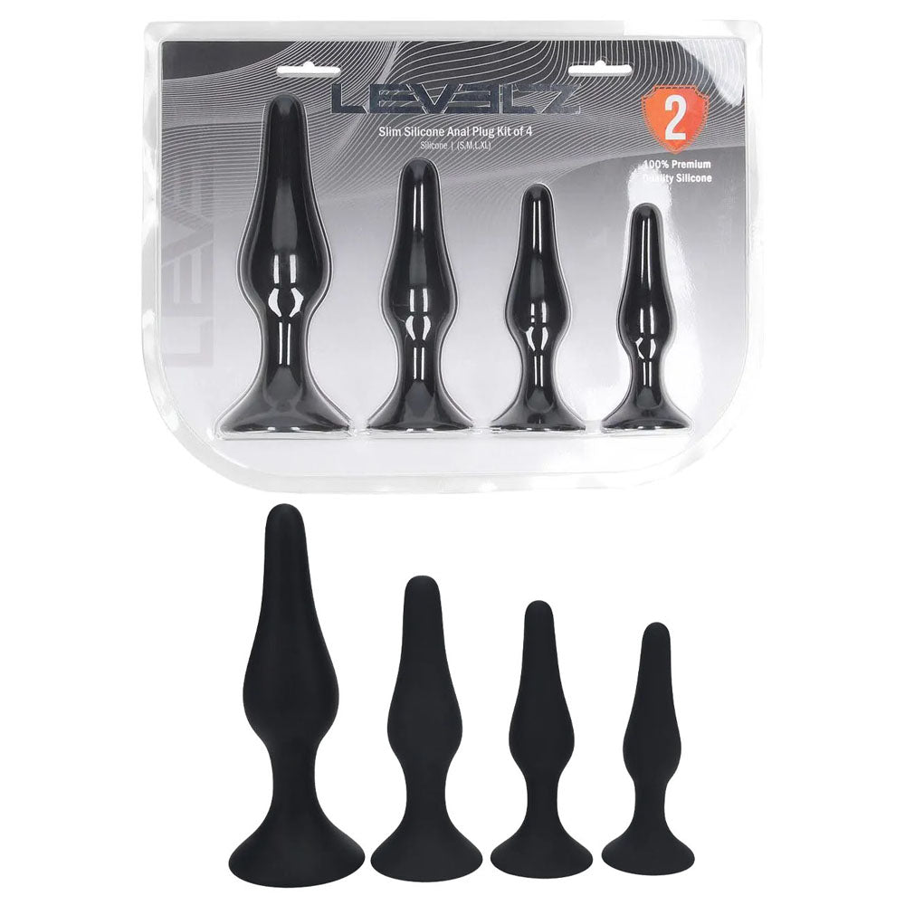 LEVELZ Slim Silicone Anal Plug Kit of 4 -  Butt Plugs - Set of 4 Sizes - Just for you desires