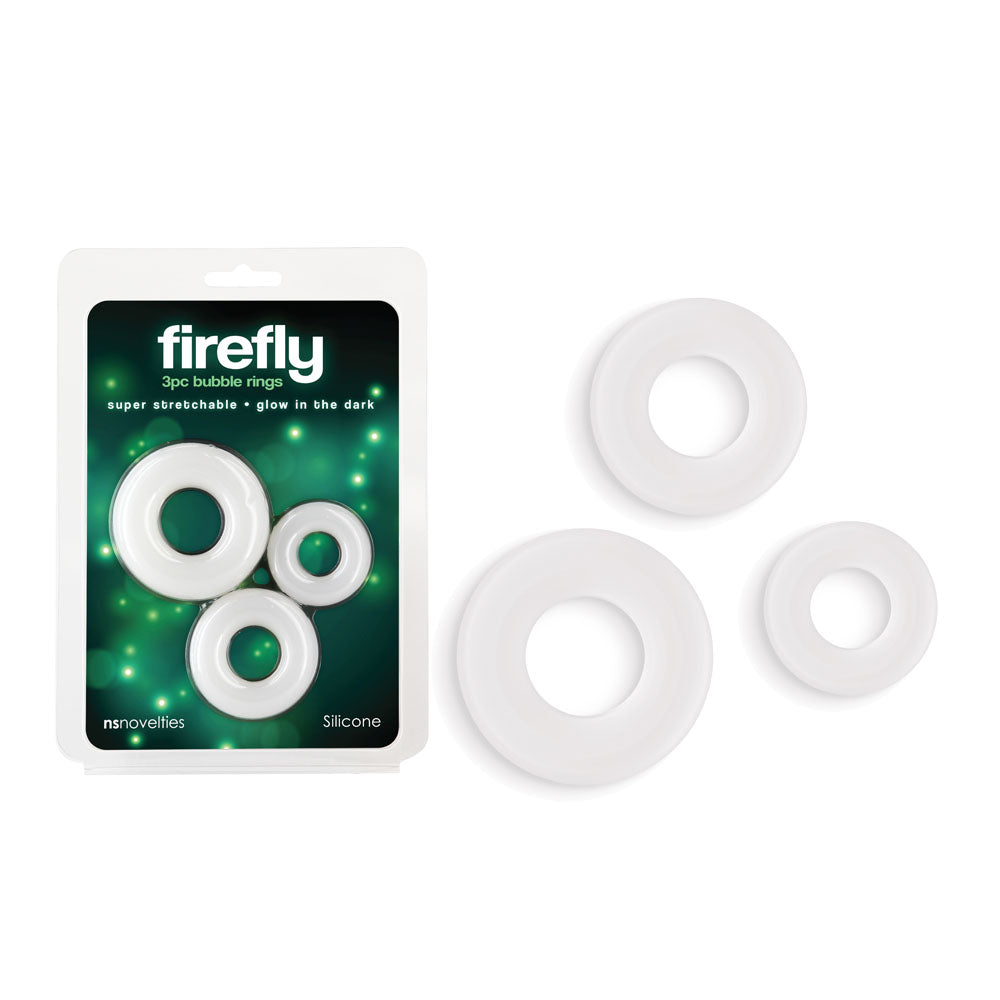 Firefly - 3pc Bubble Rings - White - Glow in Dark Cock Rings - Set of 3 Sizes - Just for you desires