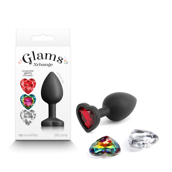 Glams Xchange Heart - Small - Black Small Butt Plug with Interchangeable Heart Gems - Just for you desires