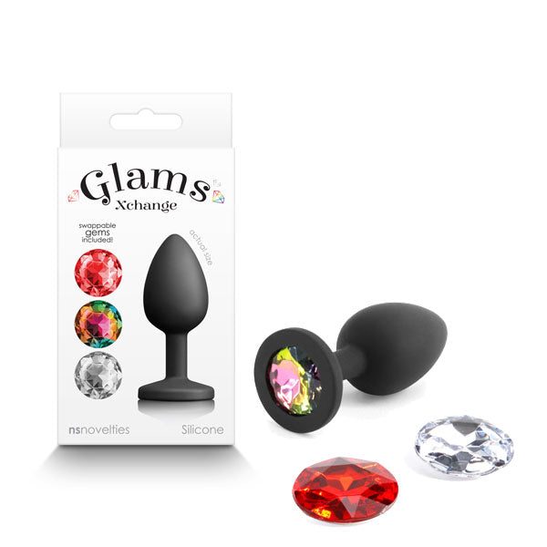 Glams Xchange Round - Small - Black Small Butt Plug with Interchangeable Round Gems - Just for you desires