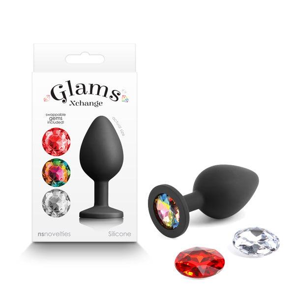 Glams Xchange Round - Medium - Black Medium Butt Plug with Interchangeable Round Gems - Just for you desires