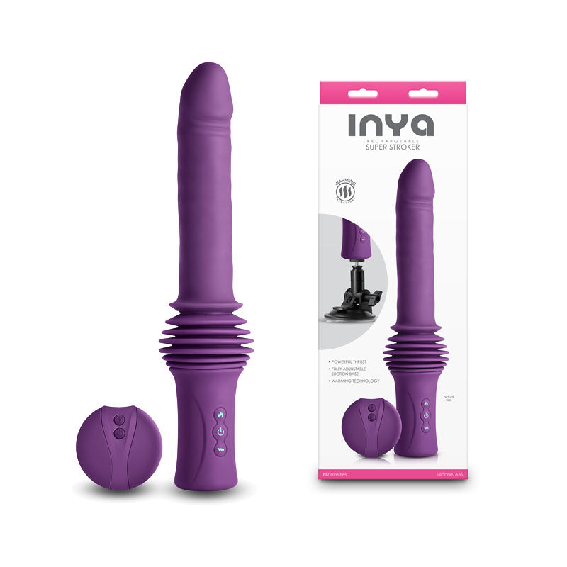 INYA Super Stroker - Purple - Purple 36.8 cm USB Rechargeable Thrusting Vibrator with Remote Control & Stand - Just for you desires