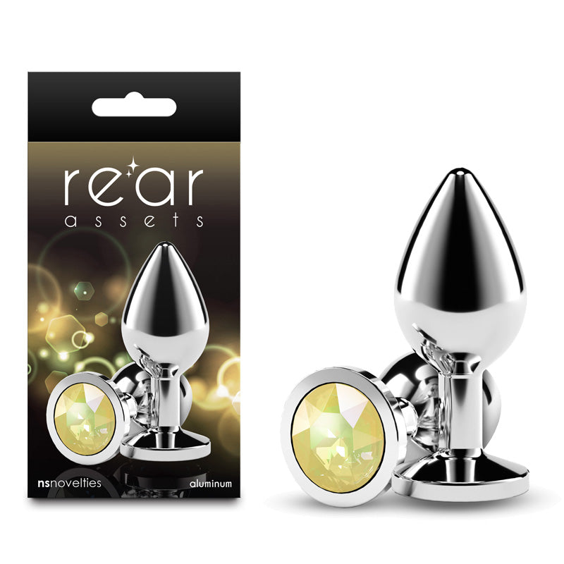 Rear Assets Silver - Medium - Yellow Gem - Silver Medium Metal Butt Plug with Yellow Gem Base - Just for you desires