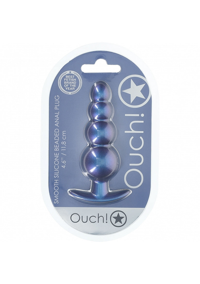 OUCH! Beaded Anal Plug - Metallic Blue - Metallic Blue 11.7 cm Butt Plug - Just for you desires