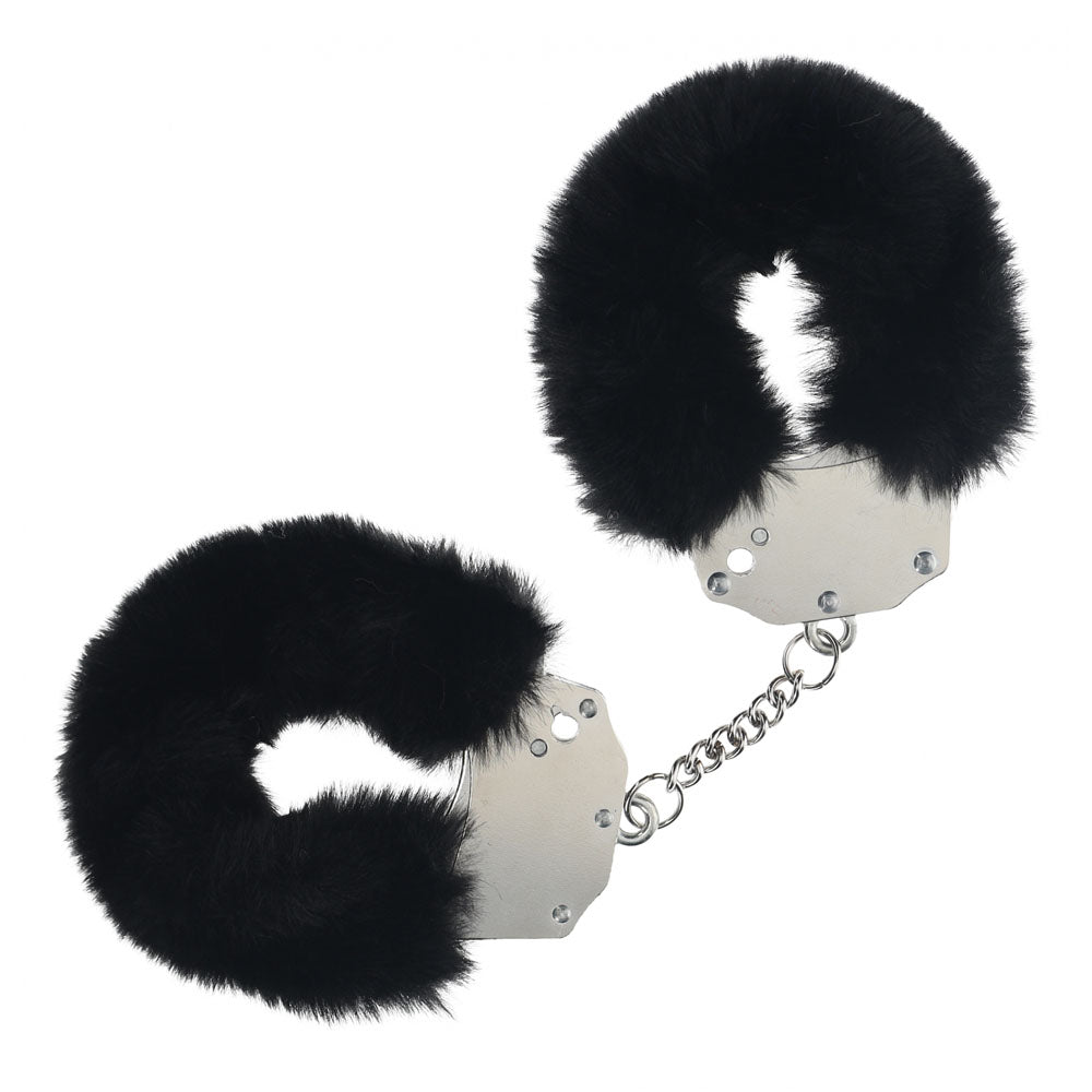 OUCH! Heavy-Duty Fluffy Cuffs - Black - Black Fluffy Restraints - Just for you desires