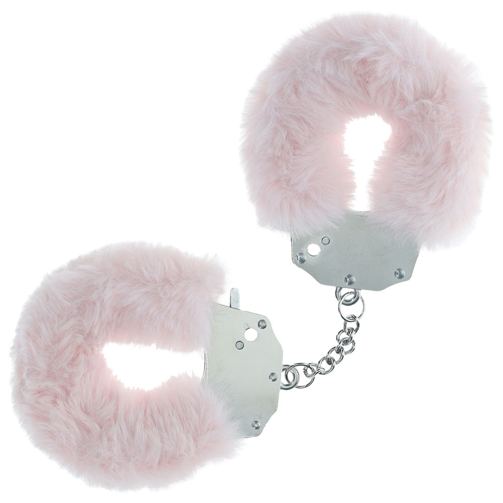OUCH! Heavy-Duty Fluffy Cuffs - Powder Pink - Powder Pink Fluffy Restraints - Just for you desires