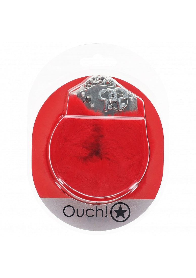 OUCH! Heavy-Duty Fluffy Cuffs - Red - Red Fluffy Restraints - Just for you desires