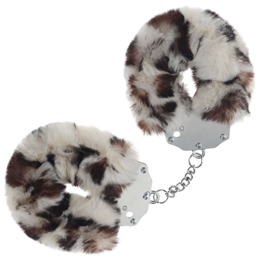 OUCH! Heavy-Duty Fluffy Cuffs - Snow Leopard - Snow Leopard Fluffy Restraints - Just for you desires
